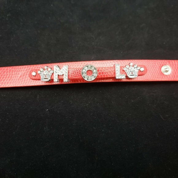 Yik Fung Red Leather Bracelet with "MOL" Crowns - Picture 1 of 7